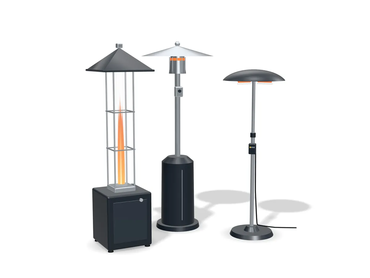 Pyramide chauffante, parasol chauffant au gaz et parasol chauffant électrique